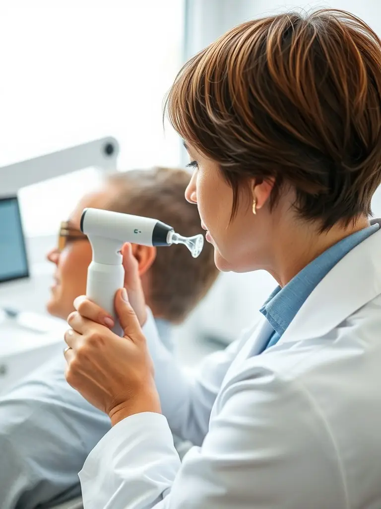 A clinician at The Listening Lounge carefully performing ear irrigation on a patient, showcasing the clinic's commitment to safe and thorough ear cleaning.